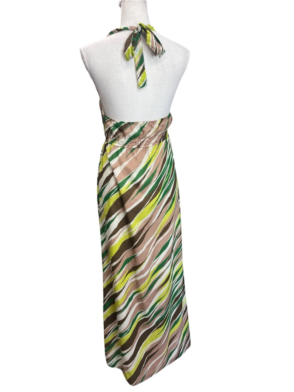 GAP NWT Halter Maxi Dress Medium Green Brown Abstract Stripe Cotton - Picture 5 of 13